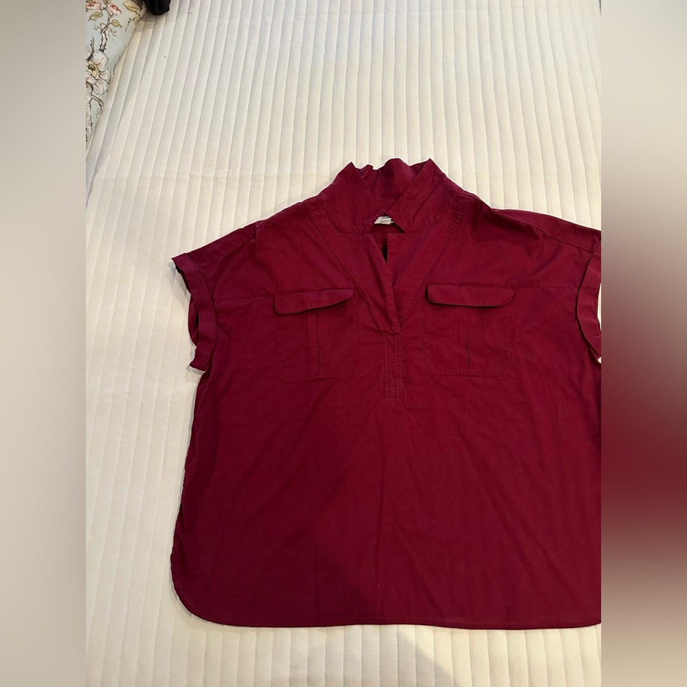 J. Jill Deep Red Blouse with Short Sleeves
